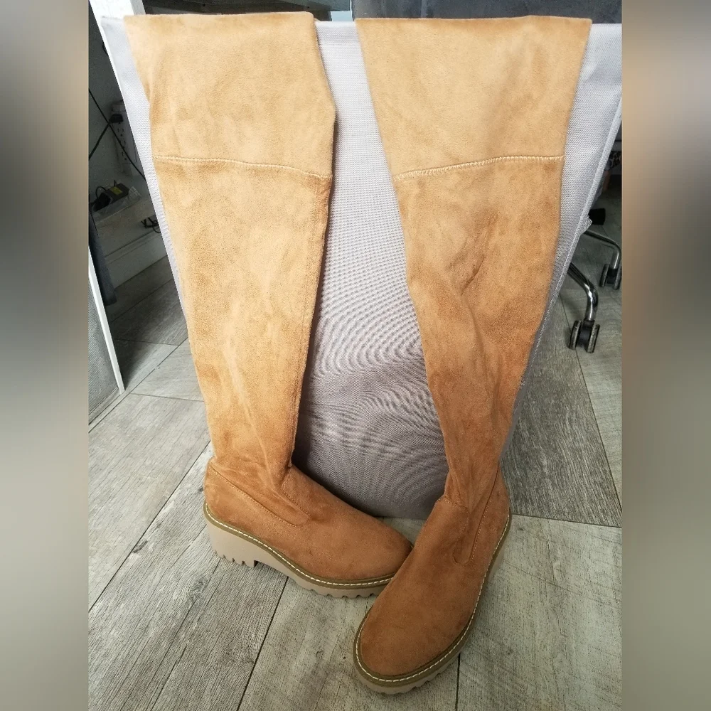 Nicole Miller Bass Over the Knee Faux Suede Stretch Boots, Camel 7.5